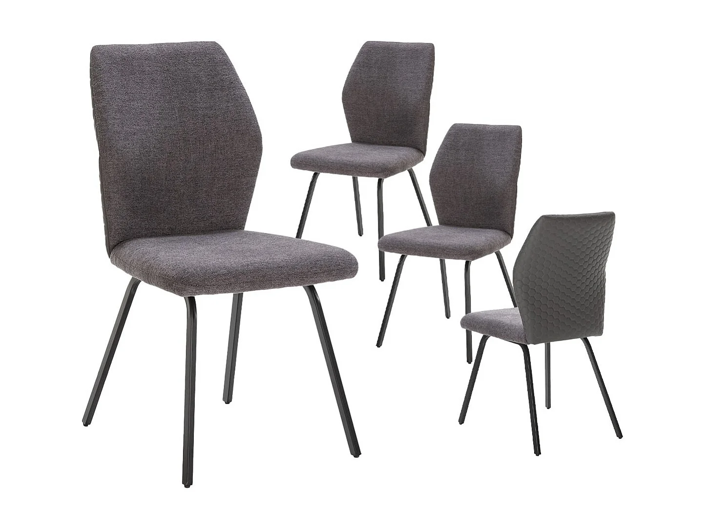 JASDA - Lot de 4 Chaises Bi-Matières Tissu et Simili Gris Anthracite