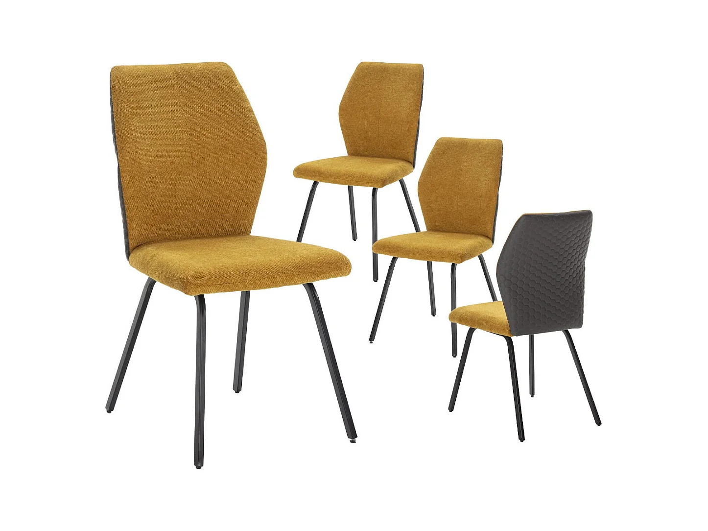 JASDA - Lot de 4 Chaises Bi-Matière Bi-ton Tissu Jaune et Simili Anthracite