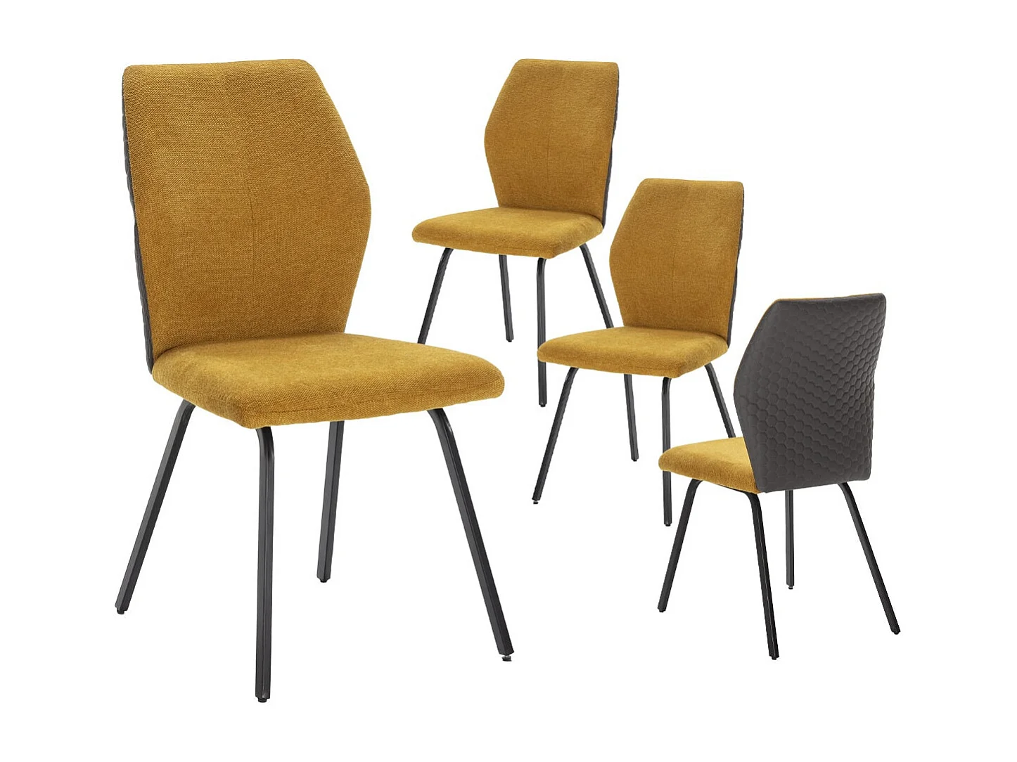 JASDA - Lot de 4 Chaises Bi-Matière Bi-ton Tissu Jaune et Simili Anthracite