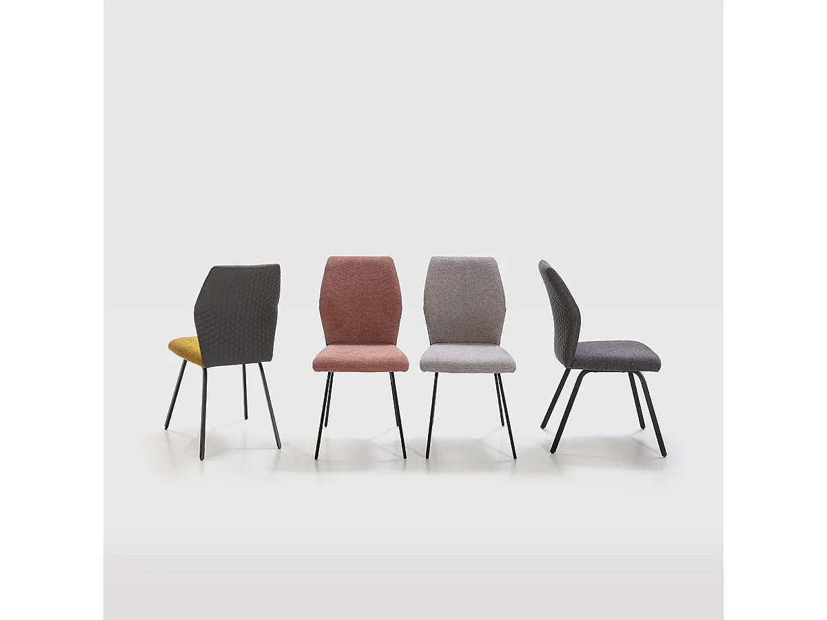 JASDA - Lot de 4 Chaises Bi-Matière Bi-ton Tissu Jaune et Simili Anthracite