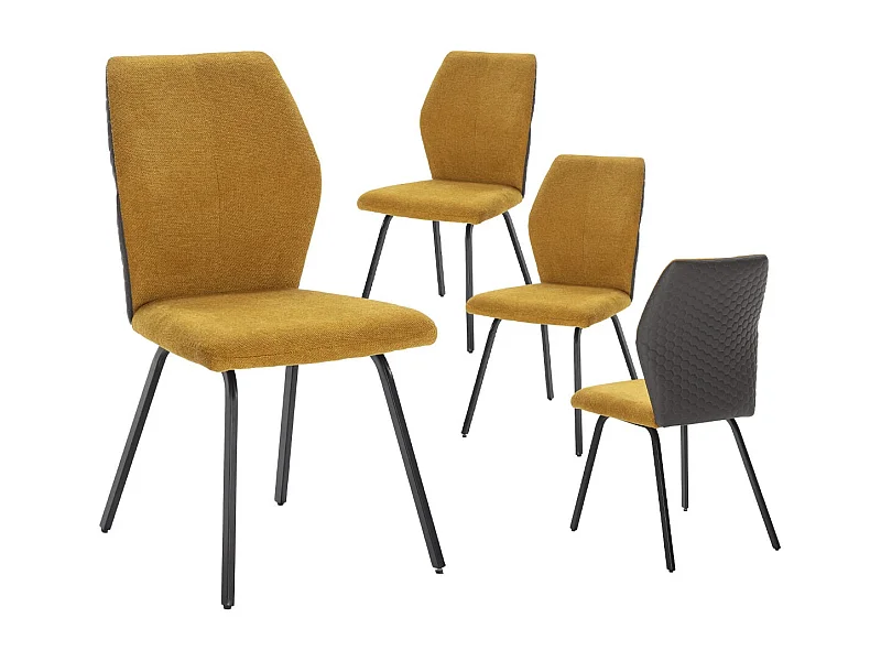 JASDA - Lot de 4 Chaises Bi-Matière Bi-ton Tissu Jaune et Simili Anthracite