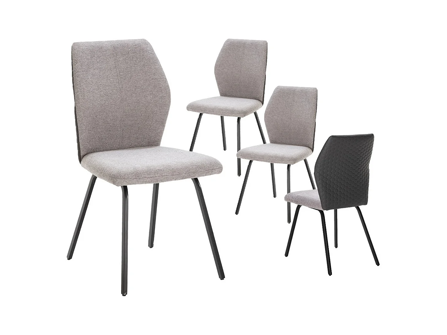 JASDA - Lot de 4 Chaises Bi-Matière Bi-ton Tissu Gris Clair et Simili Anthracite