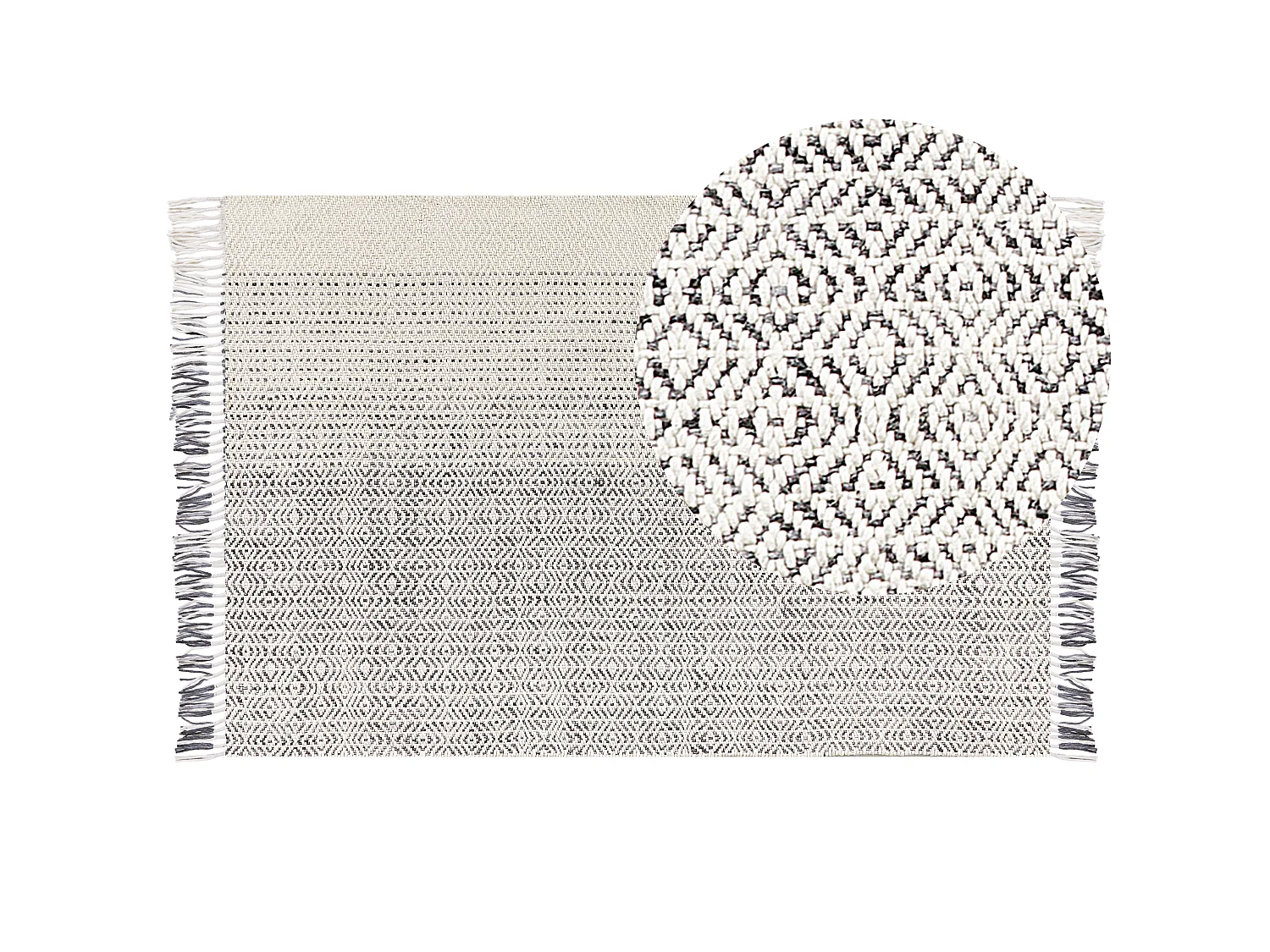 Wohnzimmerteppich aus Wolle dekorative Fransen 160 x 230 cm Weiß und Grau Omerli