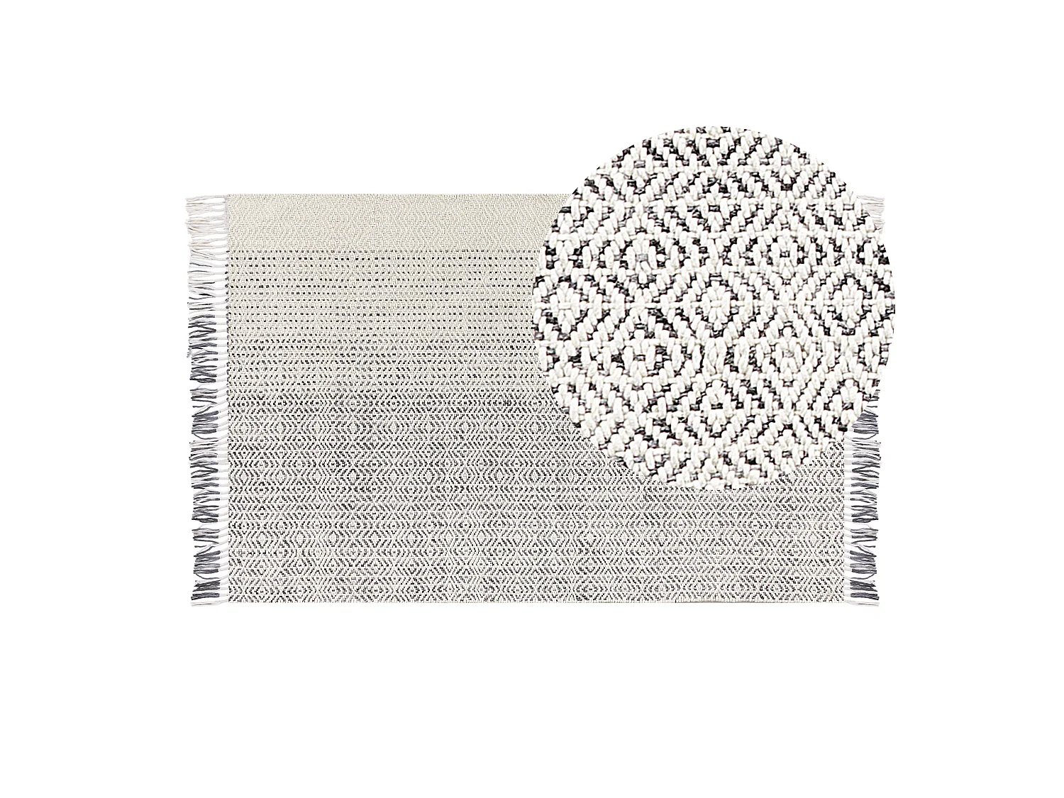 Wohnzimmerteppich aus Wolle dekorative Fransen 140 x 200 cm Weiß und Grau Omerli