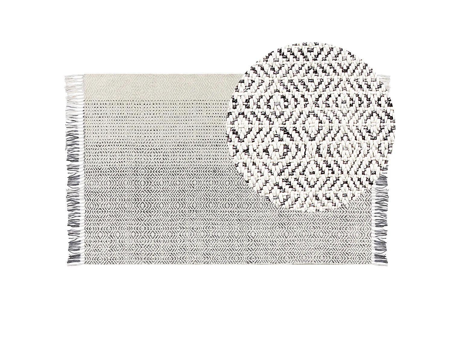 Wohnzimmerteppich aus Wolle dekorative Fransen 140 x 200 cm Weiß und Grau Omerli