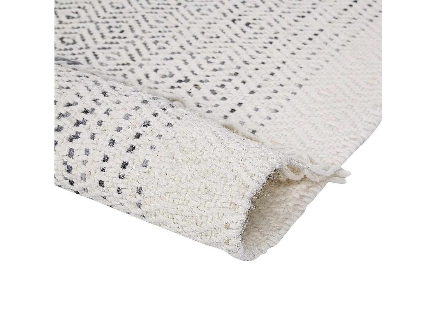 Wohnzimmerteppich aus Wolle dekorative Fransen 140 x 200 cm Weiß und Grau Omerli