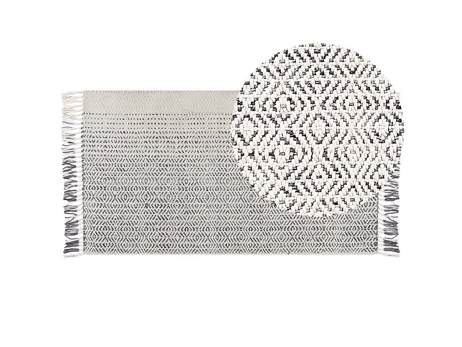 Wohnzimmerteppich aus Wolle dekorative Fransen 80 x 150 cm Weiß und Grau Omerli