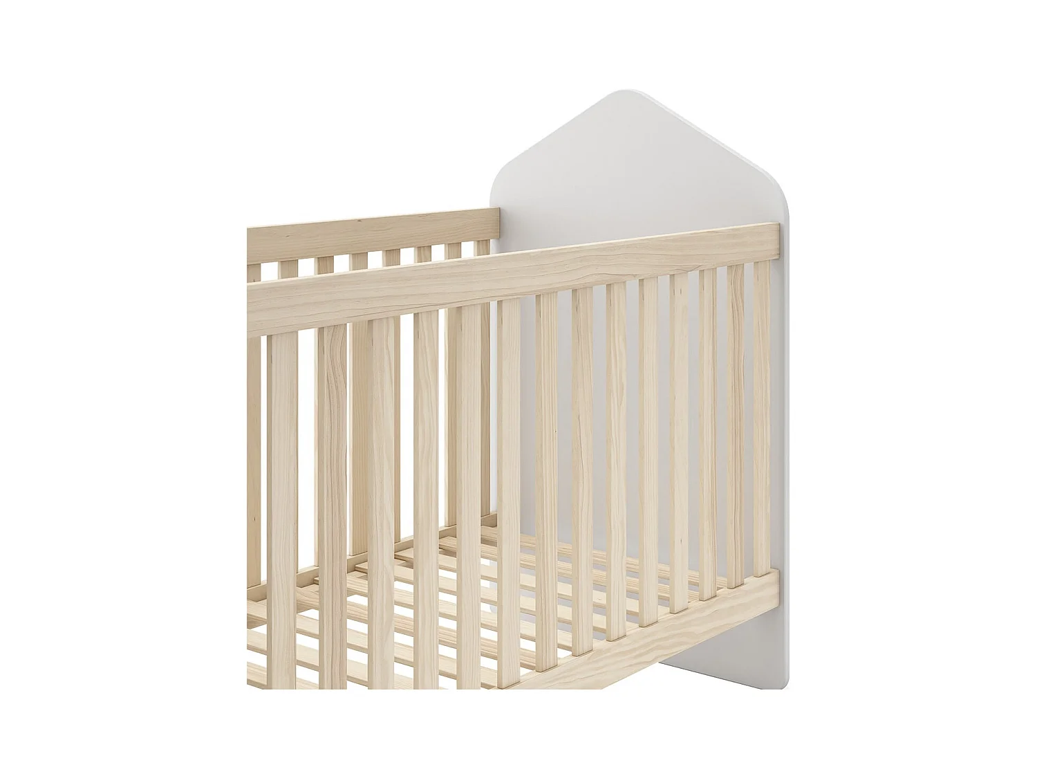 KAINA - Lit Bébé 60x120cm Forme Cabane MDF et Pin Coloris Blanc et Naturel