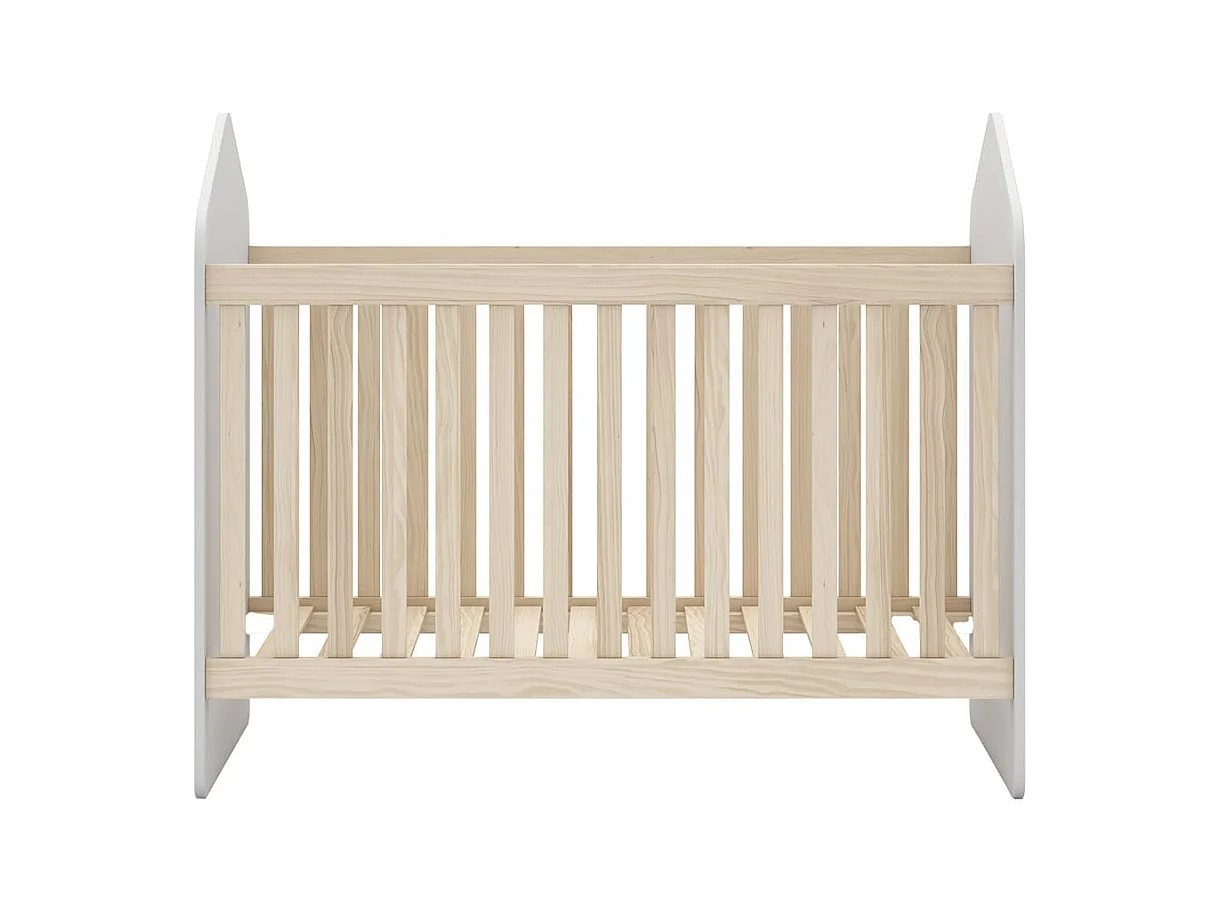 KAINA - Lit Bébé 60x120cm Forme Cabane MDF et Pin Coloris Blanc et Naturel