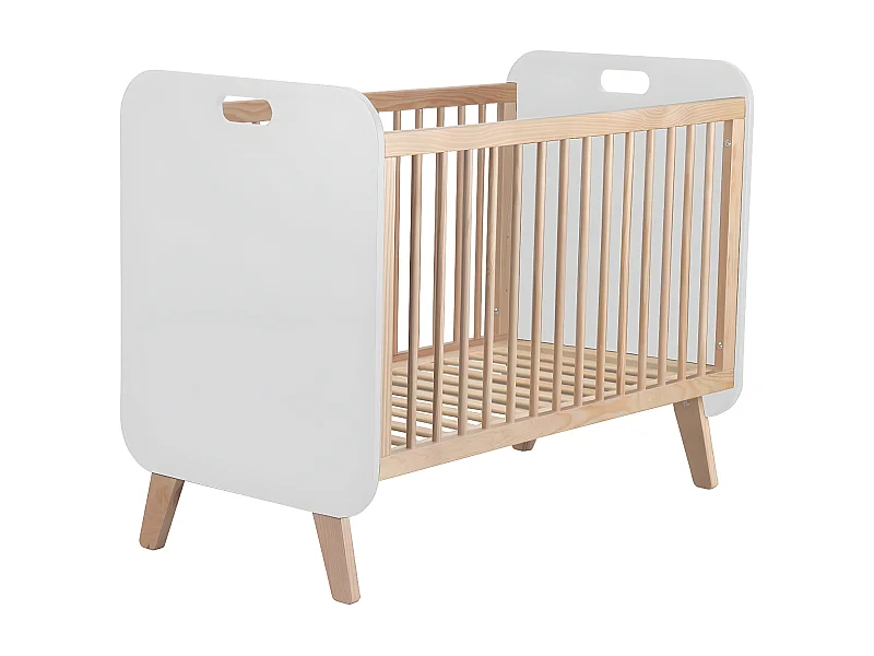 EIFFA - Lit Bébé 90x120cm en MDF et Pin Massif Coloris Blanc et Naturel