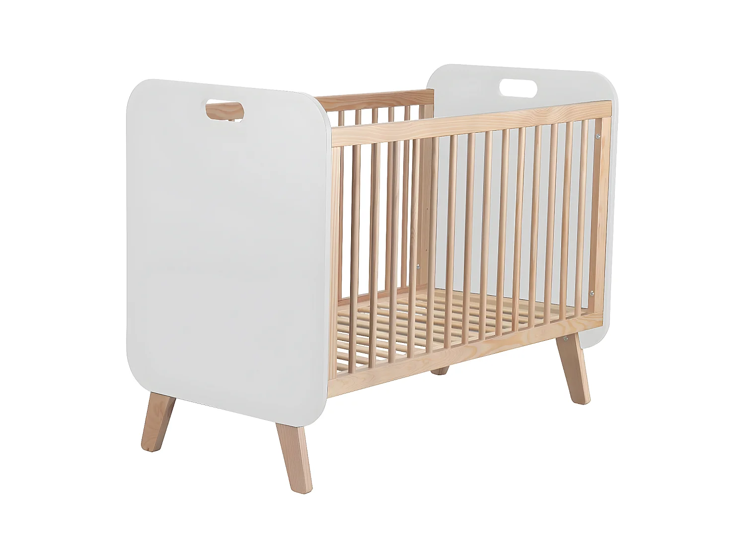 EIFFA - Lit Bébé 90x120cm en MDF et Pin Massif Coloris Blanc et Naturel