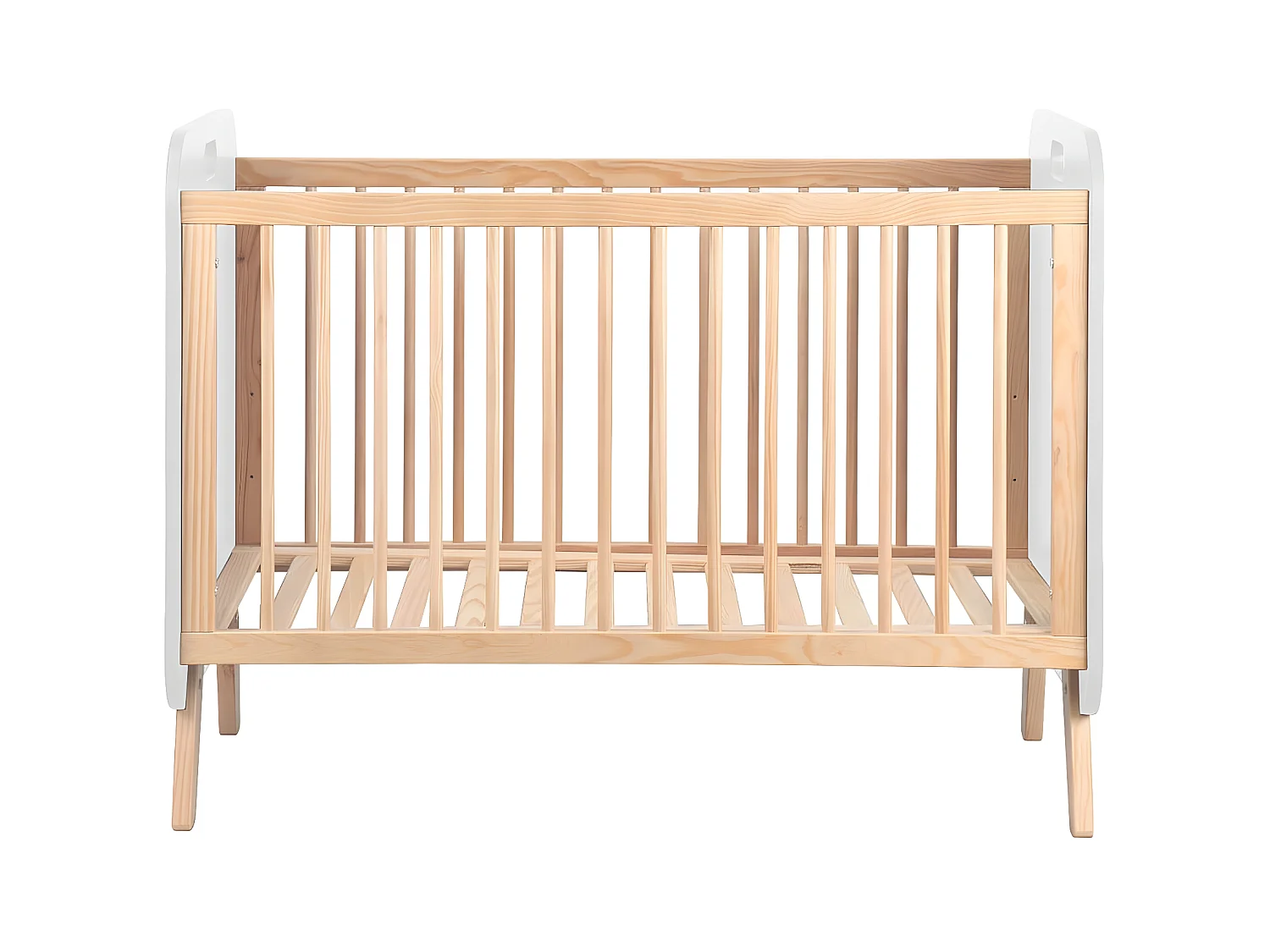 EIFFA - Lit Bébé 90x120cm en MDF et Pin Massif Coloris Blanc et Naturel