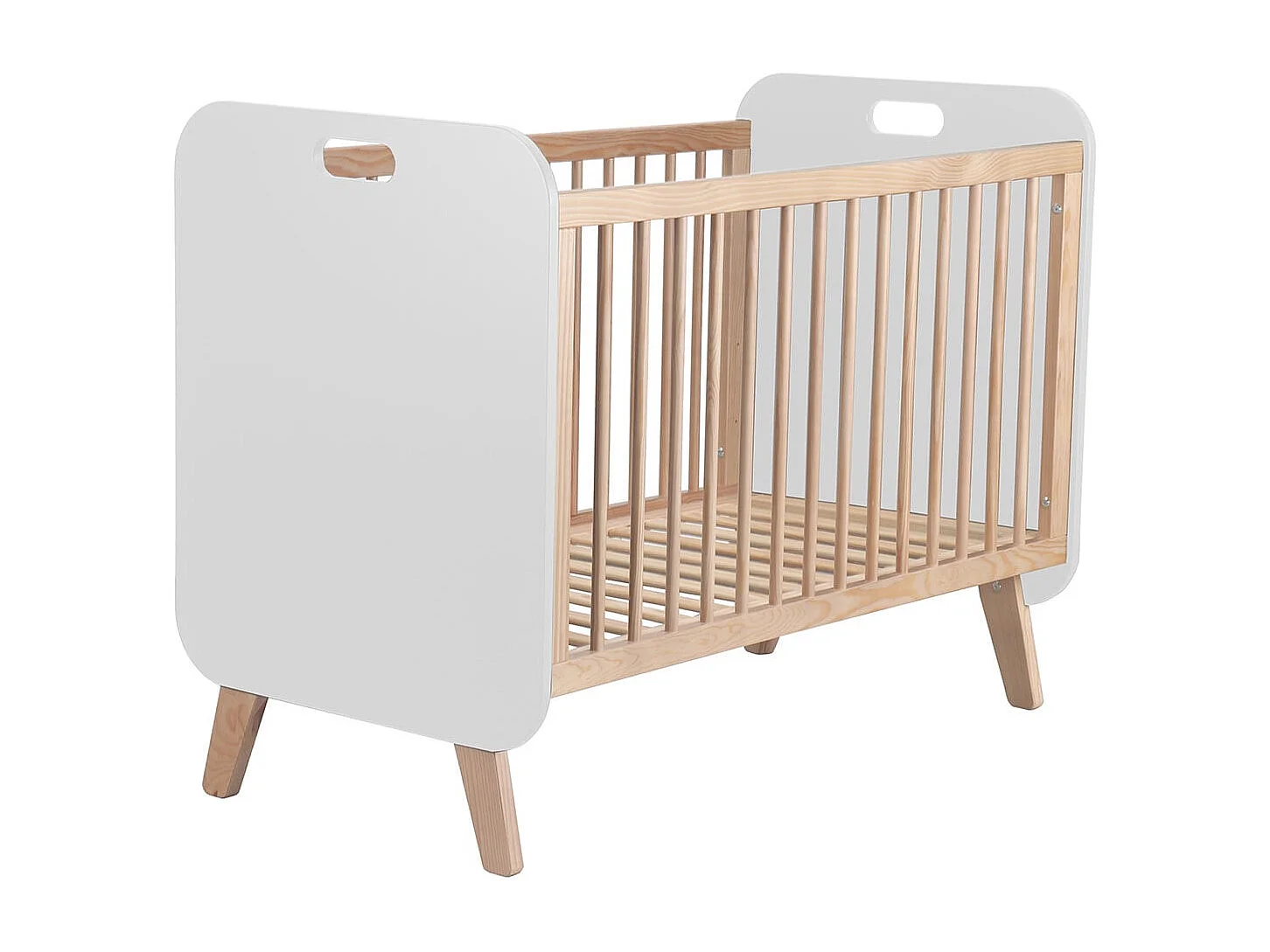 EIFFA - Lit Bébé 90x120cm en MDF et Pin Massif Coloris Blanc et Naturel