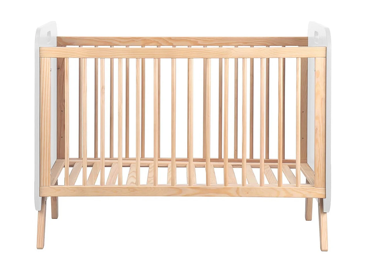 EIFFA - Lit Bébé 90x120cm en MDF et Pin Massif Coloris Blanc et Naturel