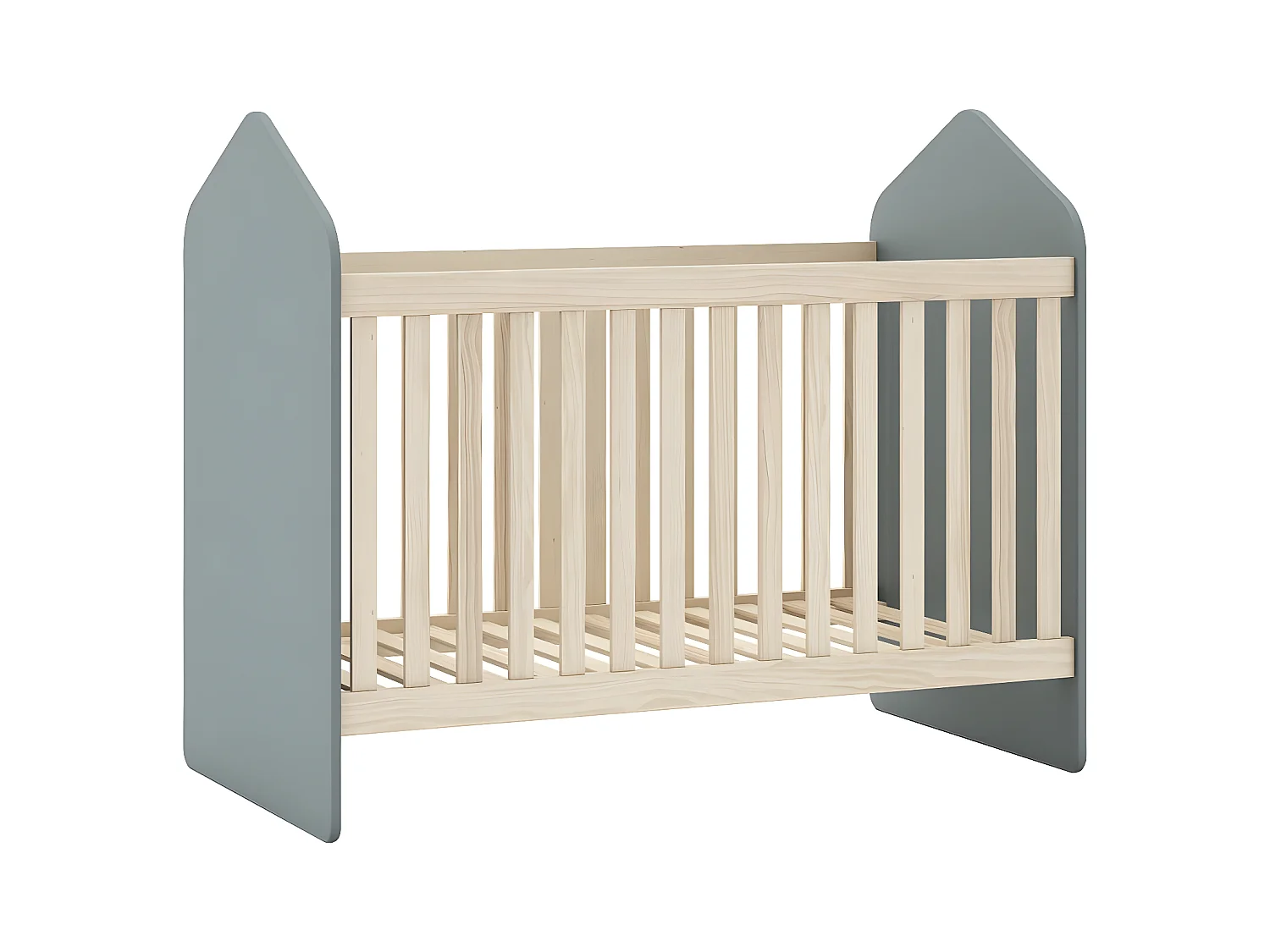 KAINA - Lit Bébé 60x120cm Forme Cabane MDF et Pin Coloris Gris Vert et Naturel