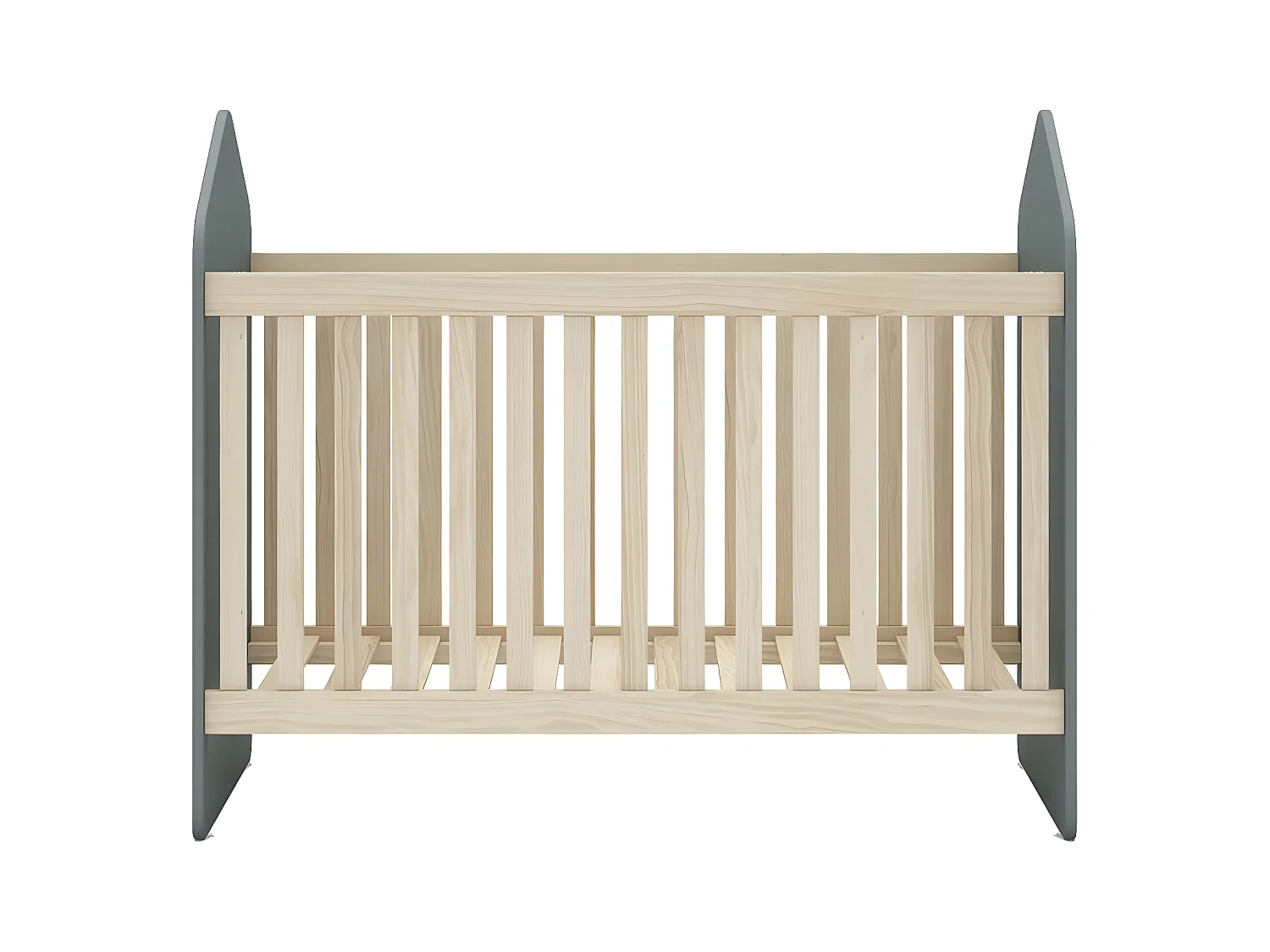 KAINA - Lit Bébé 60x120cm Forme Cabane MDF et Pin Coloris Gris Vert et Naturel