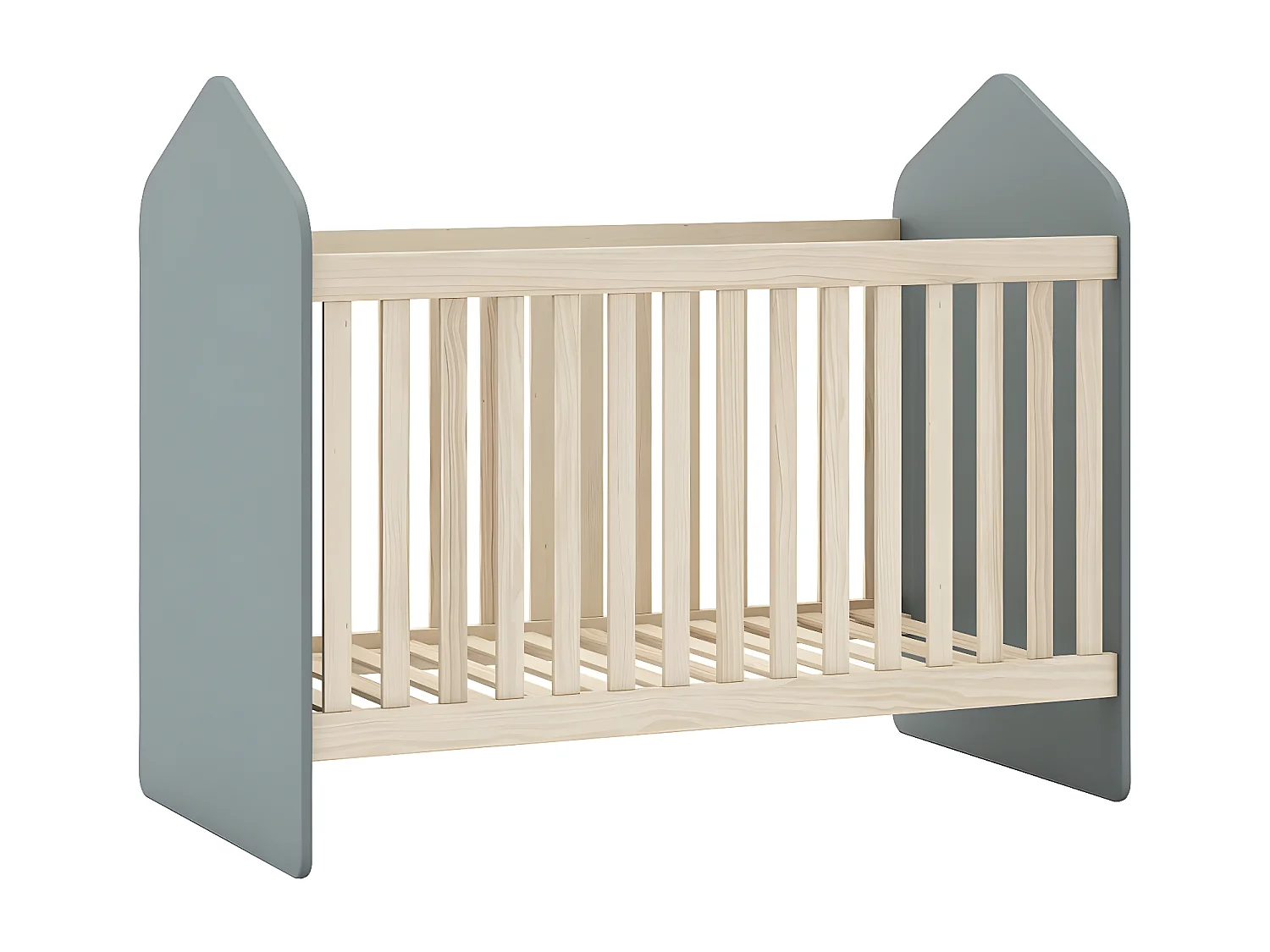 KAINA - Lit Bébé 60x120cm Forme Cabane MDF et Pin Coloris Gris Vert et Naturel