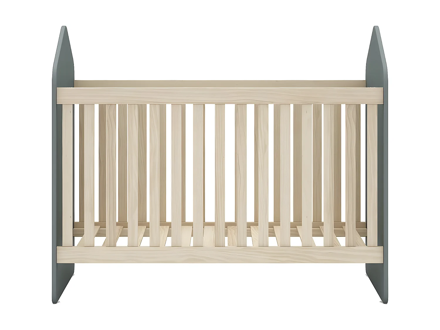 KAINA - Lit Bébé 60x120cm Forme Cabane MDF et Pin Coloris Gris Vert et Naturel