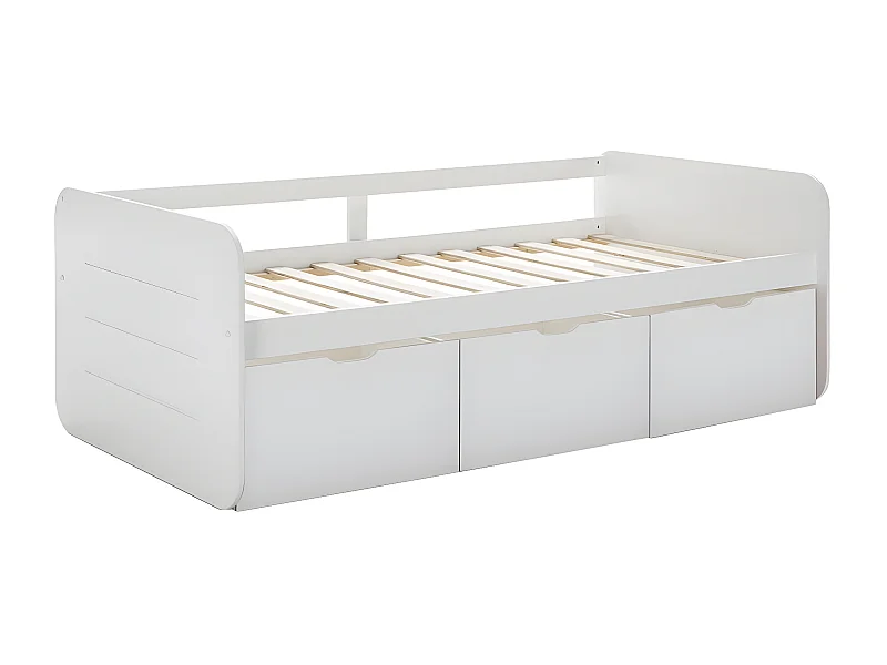 ZELLA - Lit 90x190cm + 3 Tiroirs Coloris Blanc