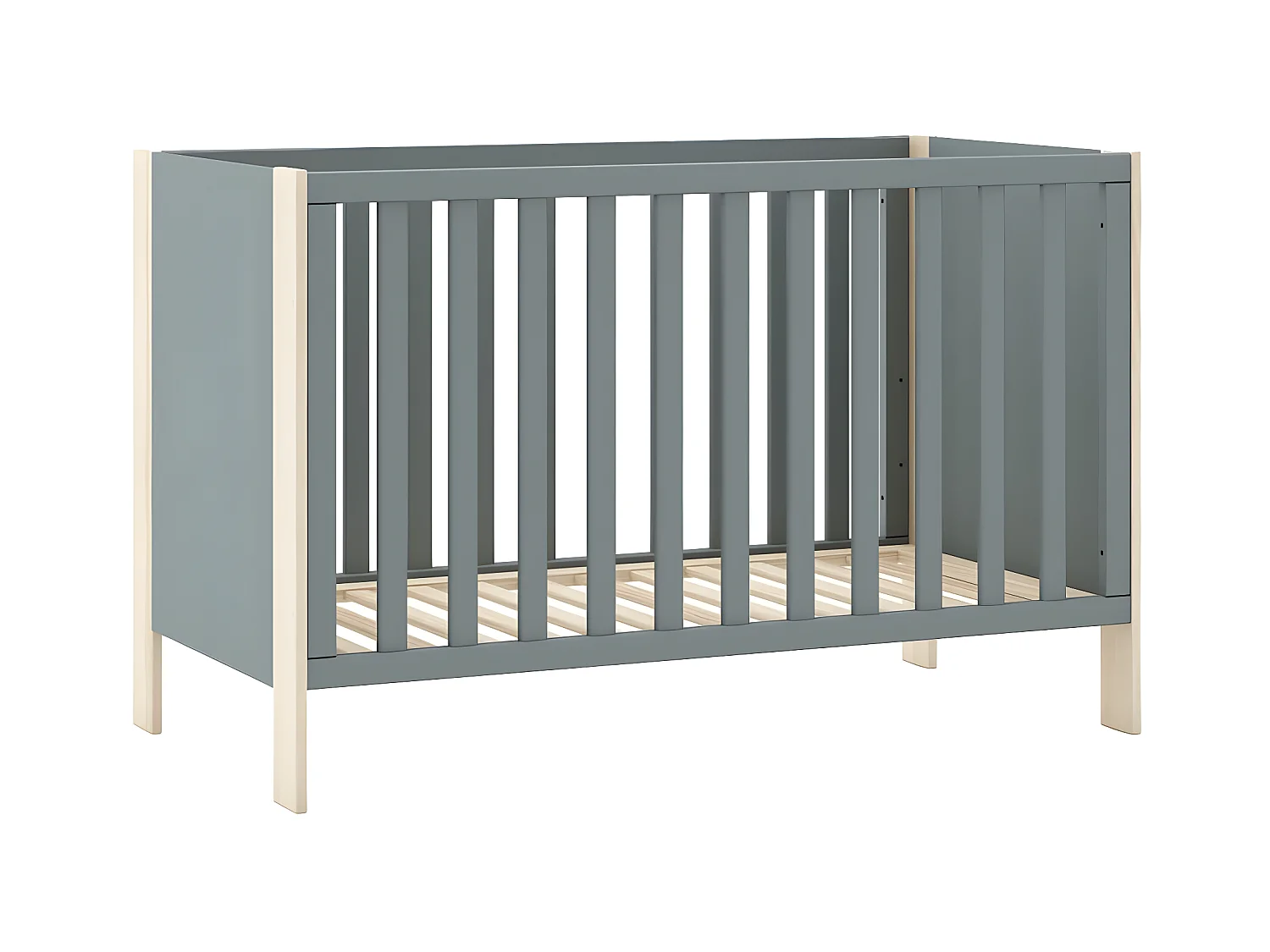 KAINA - Lit Bébé 60x120cm MDF et Pin Coloris Gris Vert et Naturel