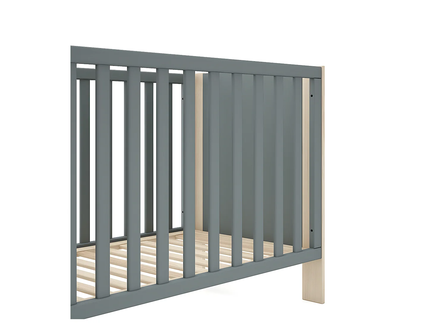 KAINA - Lit Bébé 60x120cm MDF et Pin Coloris Gris Vert et Naturel