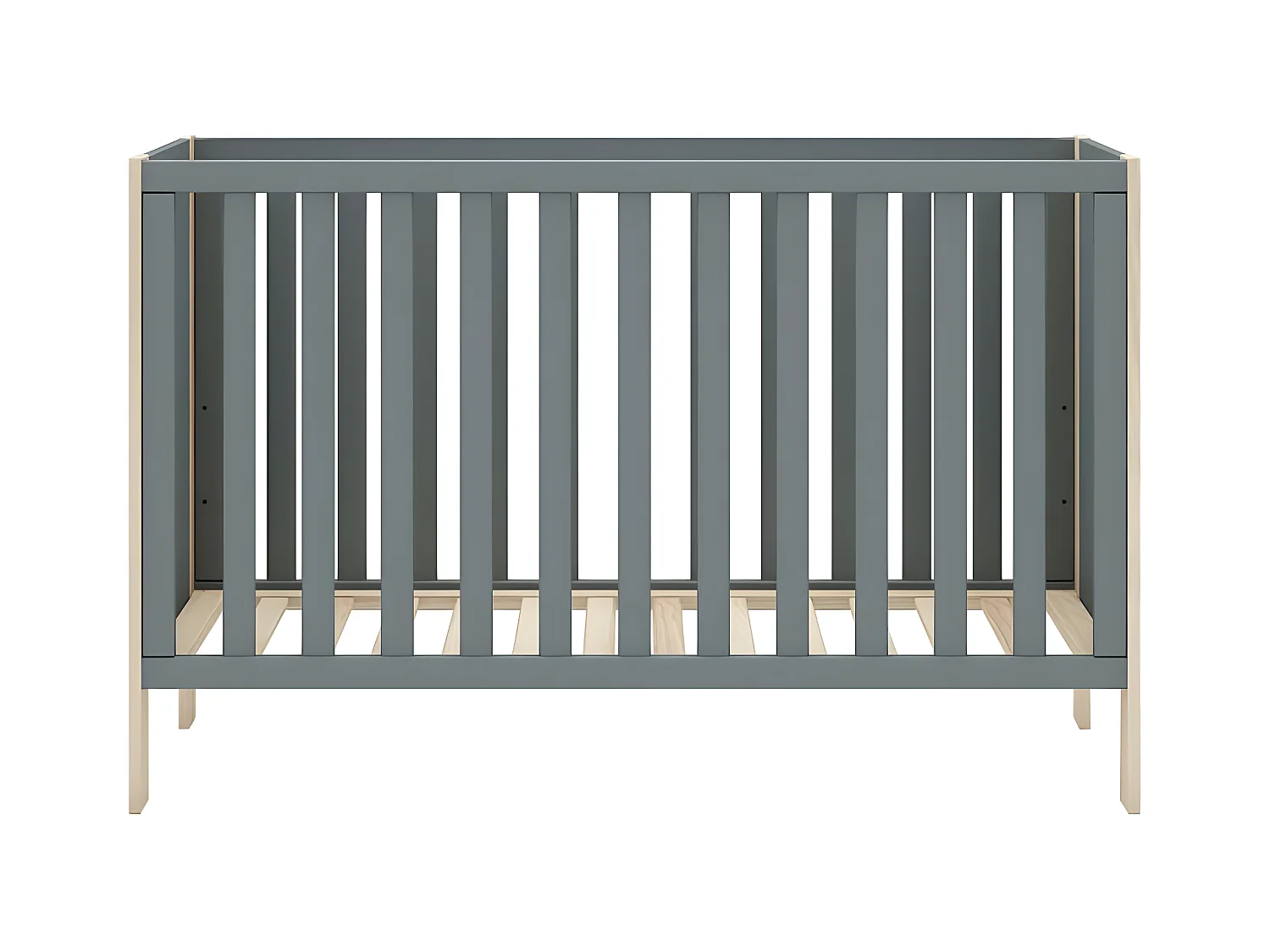 KAINA - Lit Bébé 60x120cm MDF et Pin Coloris Gris Vert et Naturel