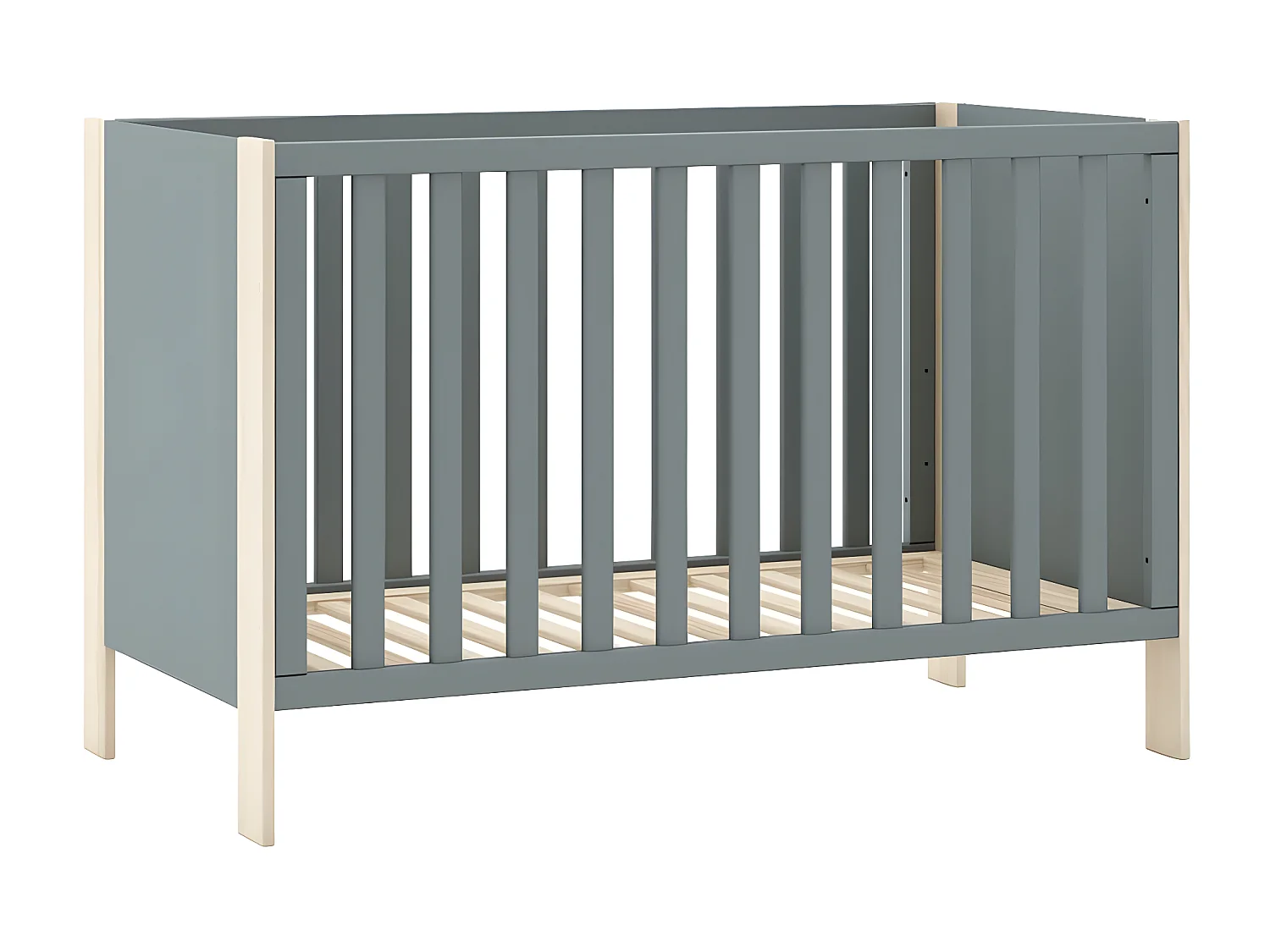 KAINA - Lit Bébé 60x120cm MDF et Pin Coloris Gris Vert et Naturel