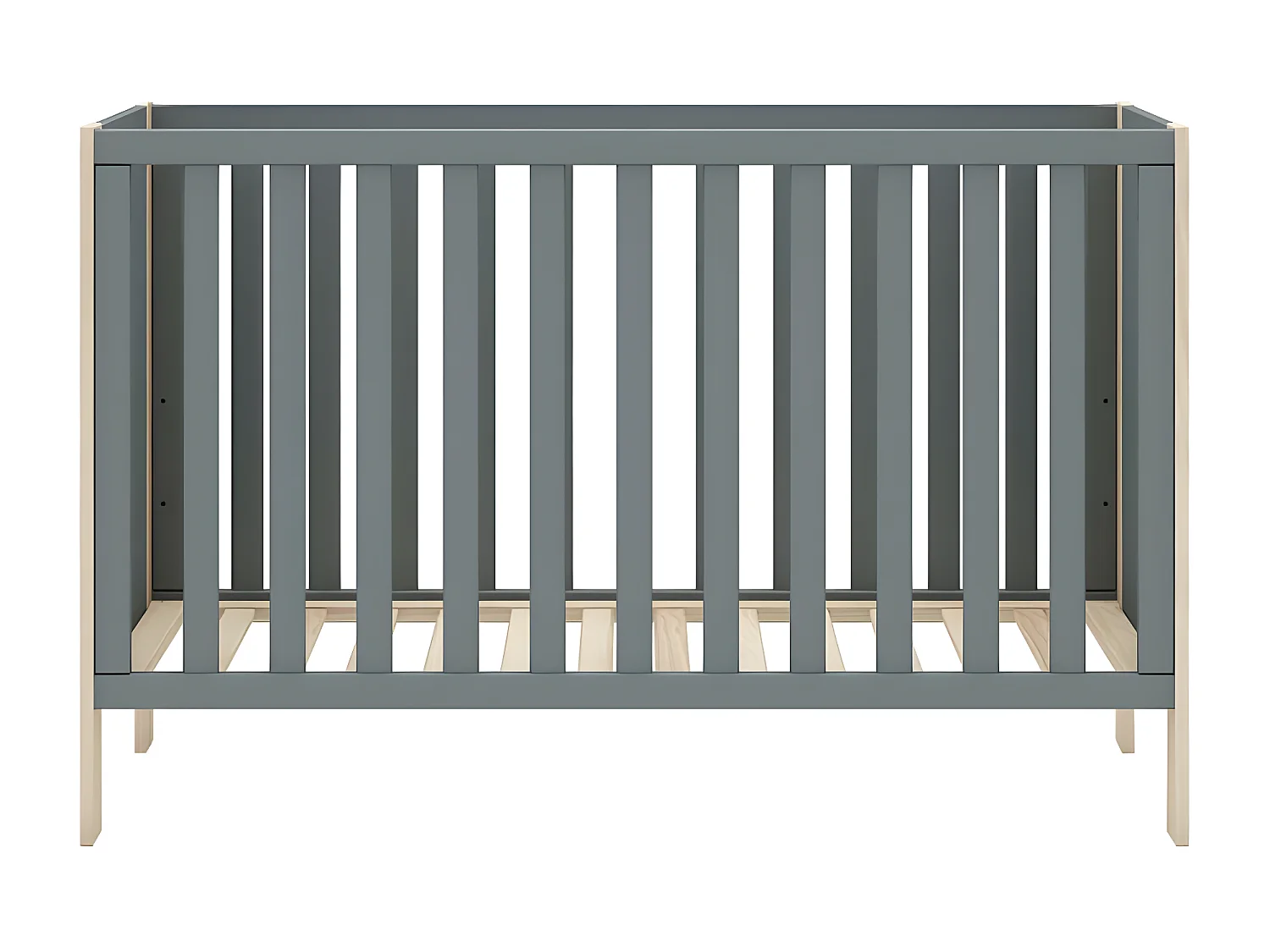 KAINA - Lit Bébé 60x120cm MDF et Pin Coloris Gris Vert et Naturel