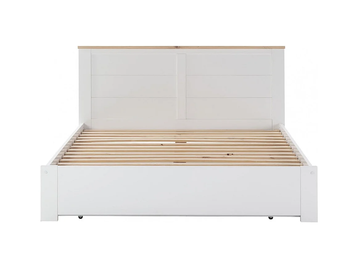 CELAN - Lit 160x200cm avec Tiroir MDF et Pin Coloris Blanc et Naturel