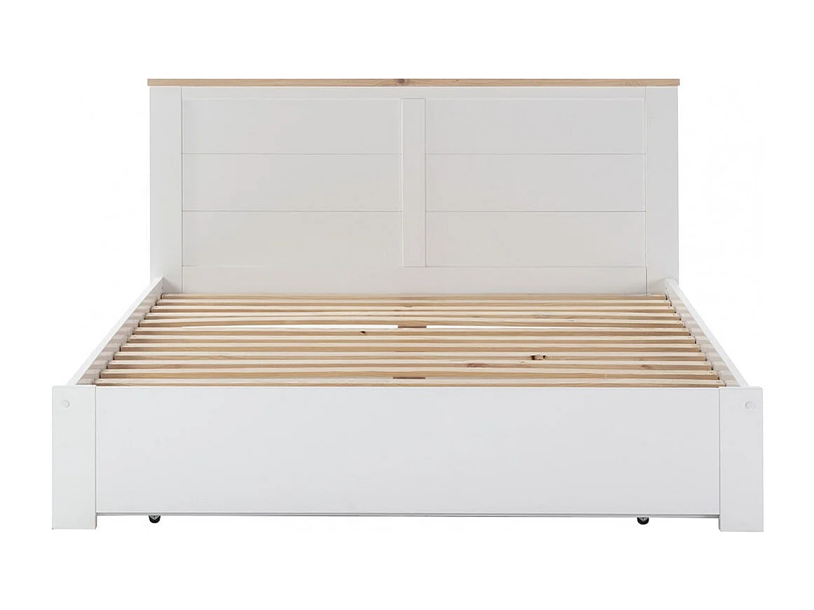 CELAN - Lit 160x200cm avec Tiroir MDF et Pin Coloris Blanc et Naturel