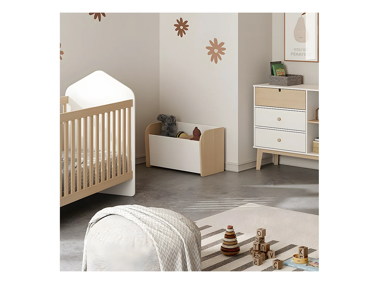 KAINA - Coffre à Jouets en MDF et Pin Coloris Blanc et Naturel