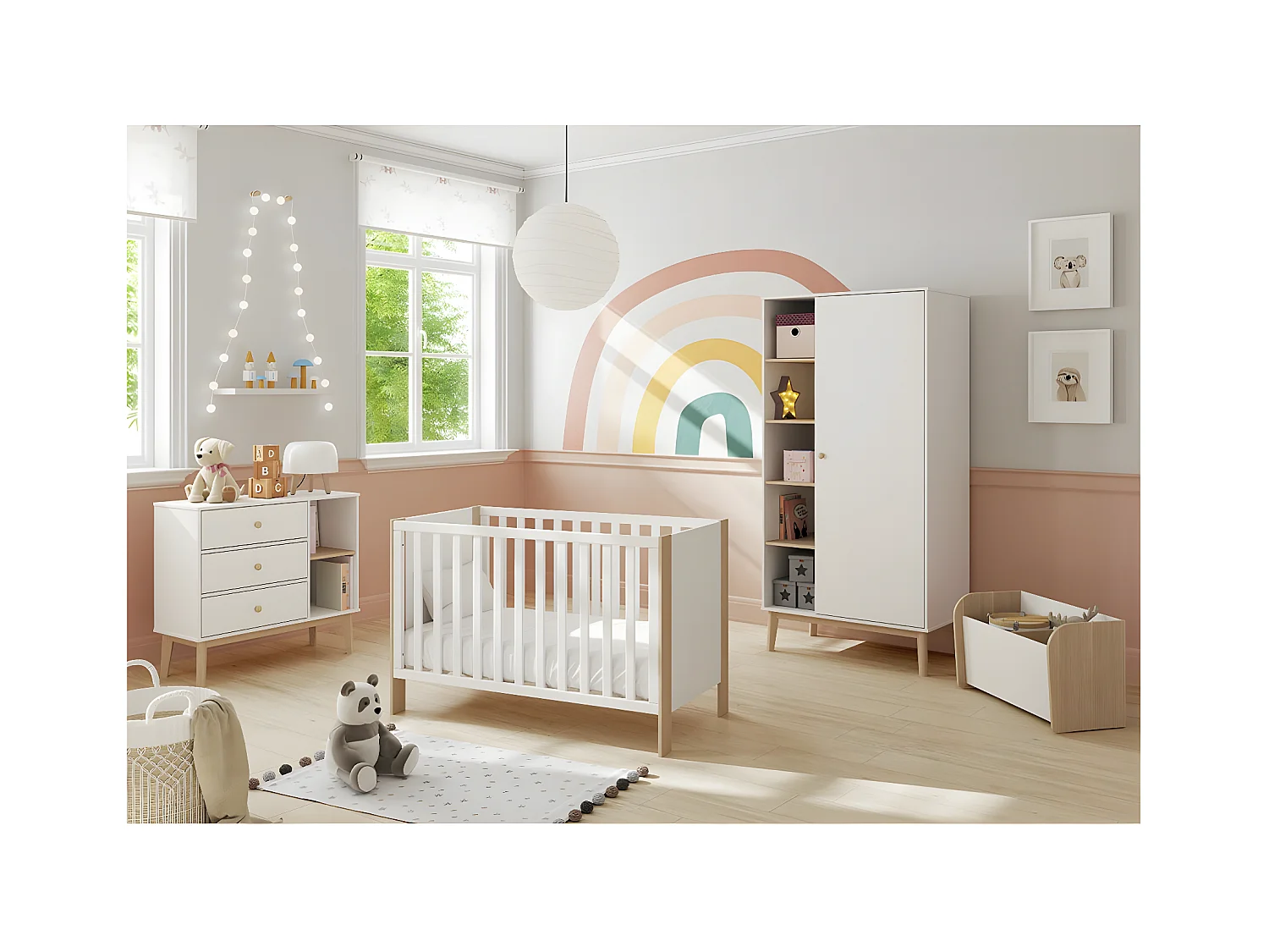 KAINA - Coffre à Jouets en MDF et Pin Coloris Blanc et Naturel