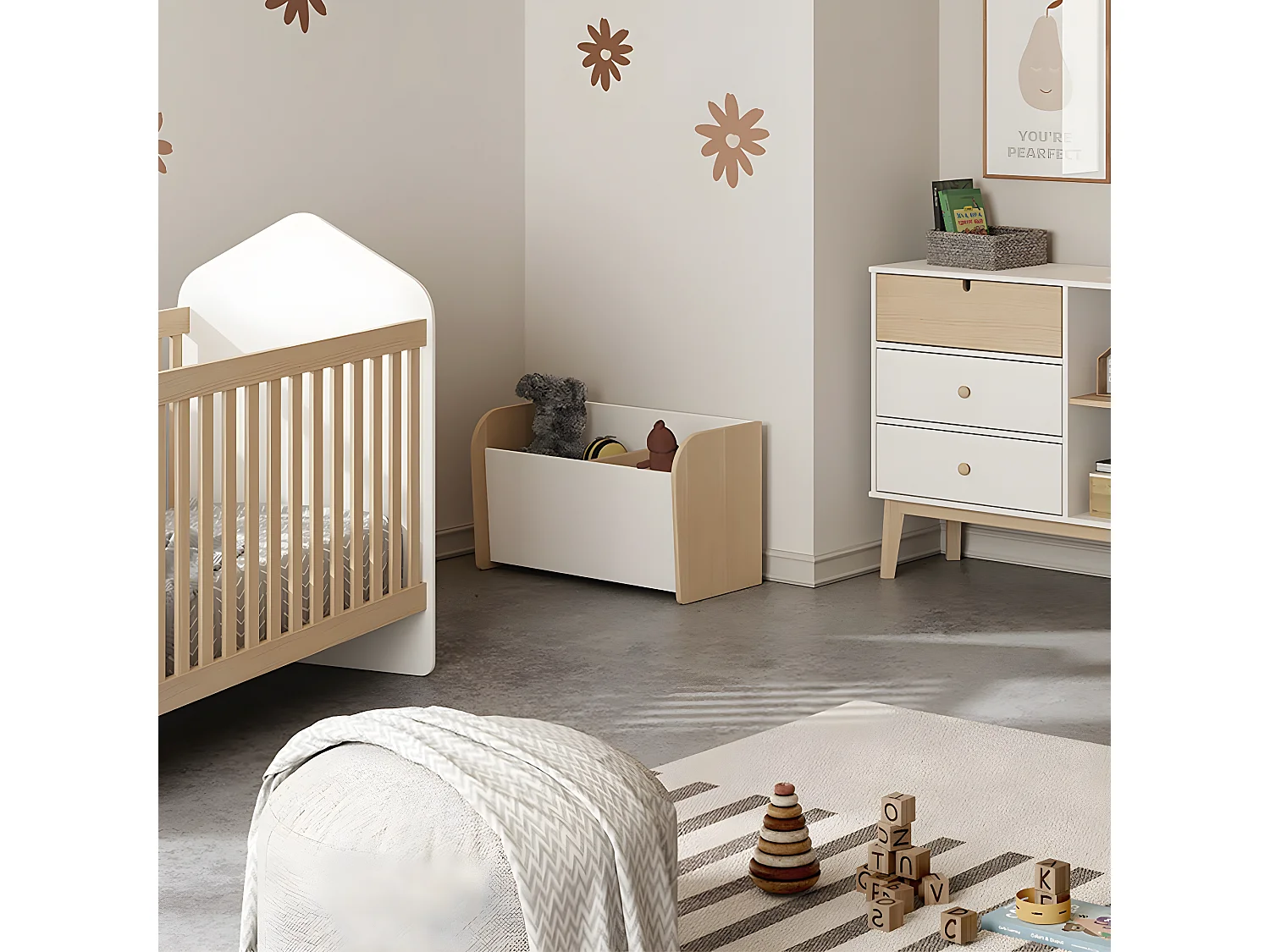 KAINA - Coffre à Jouets en MDF et Pin Coloris Blanc et Naturel