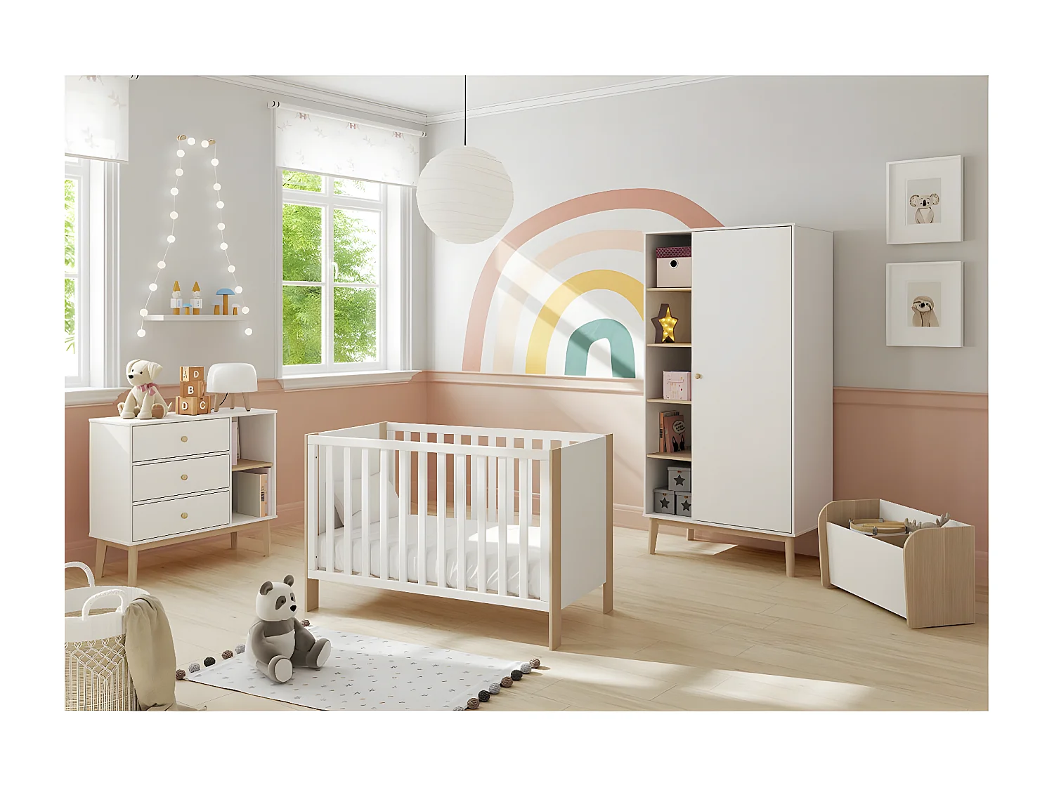 KAINA - Coffre à Jouets en MDF et Pin Coloris Blanc et Naturel