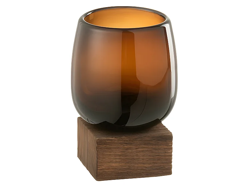 Jarrón con pie alto cristal/madera marrón Alt. 11 cm