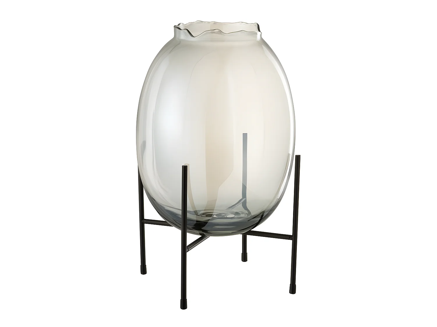 Jarrón de bordes irregulares gris azulado con soporte negro de vidrio gris 26x26x40 cm