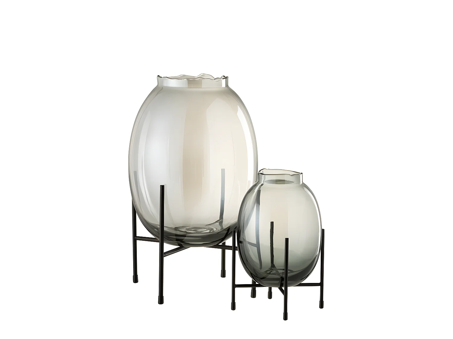 Jarrón de bordes irregulares gris azulado con soporte negro de vidrio gris 26x26x40 cm