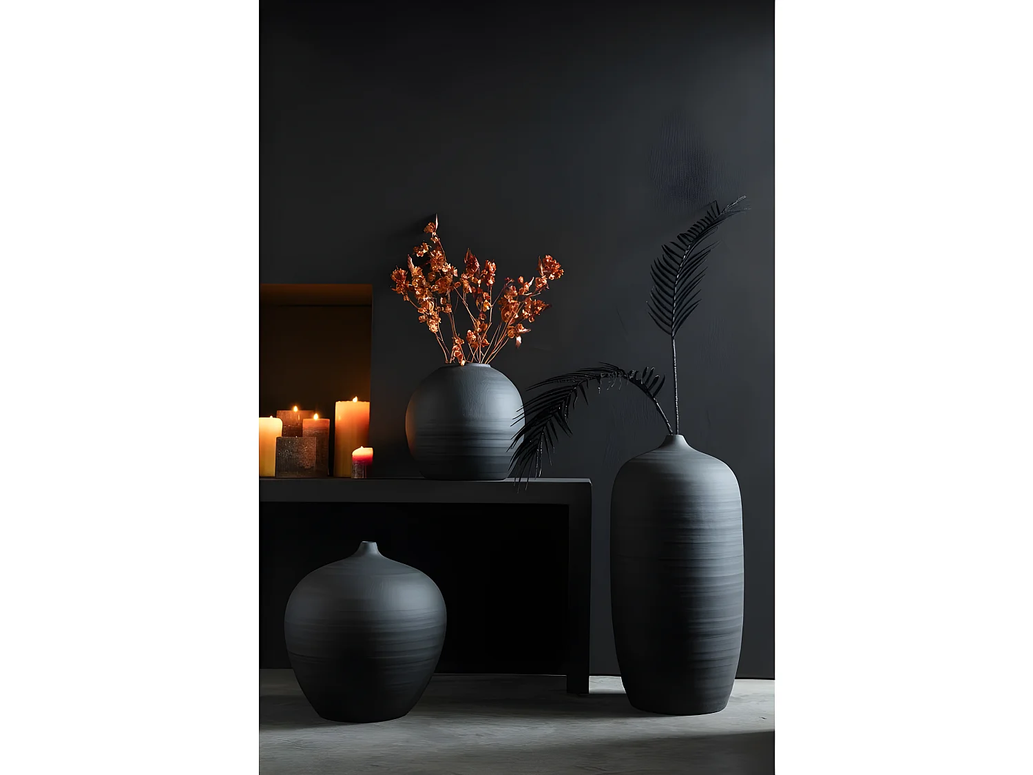 Vase rond en ciment noir 30x30x28 cm