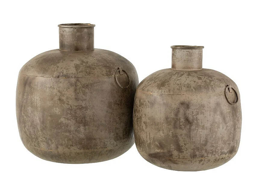 Vaso antico rotondo in metallo marrone 44x44x47 cm