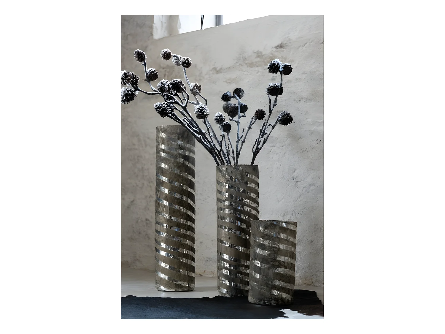 Jarrón líneas redondo cristal plata Alt. 28 cm