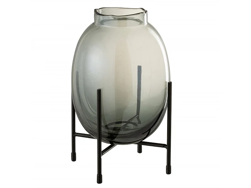 Jarrón con pie borde irregular gris azul/negro Alt. 25 cm