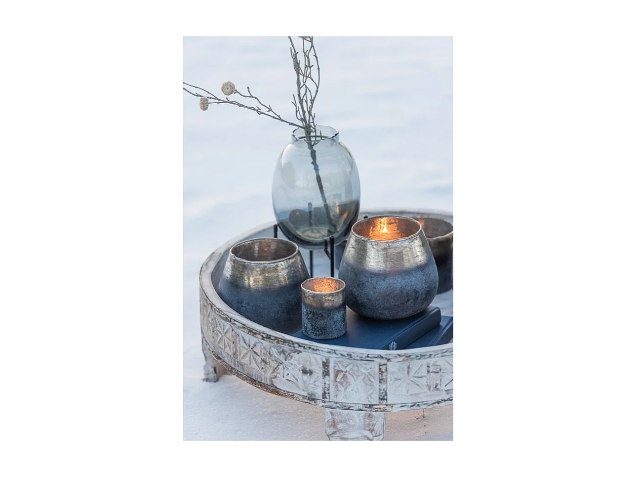 Jarrón con pie borde irregular gris azul/negro Alt. 25 cm