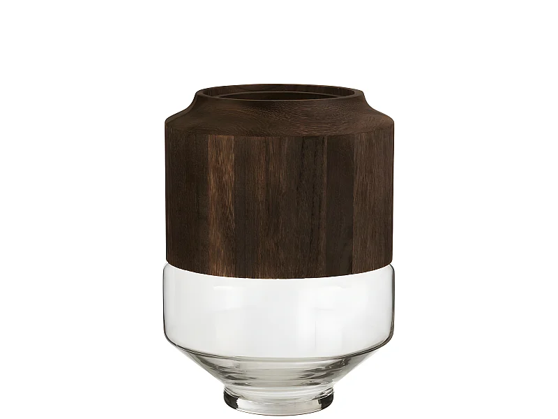 Vaso cilindrico in legno e vetro marrone 23x23x31 cm