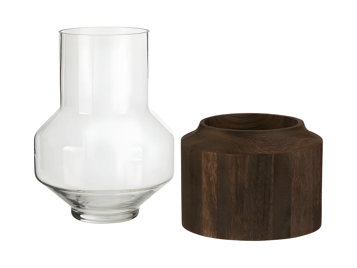 Vaso cilindrico in legno e vetro marrone 23x23x31 cm