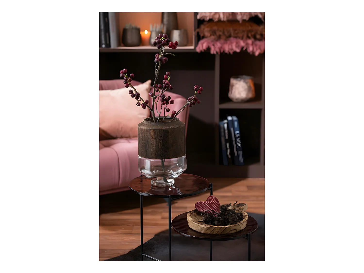 Vaso cilindrico in legno e vetro marrone 23x23x31 cm