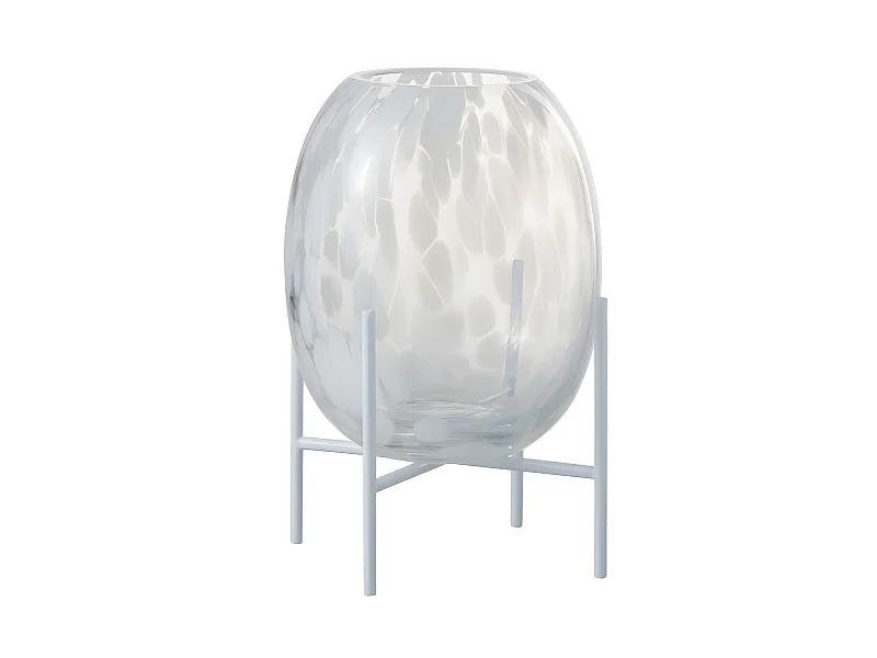 Jarrón + pie de lunares cristal transparente/blanco Alt. 23 cm