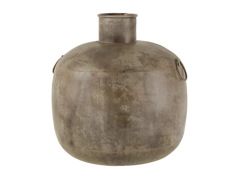 Jarrón antiguo redondo de metal marrón de 50x50x53 cm