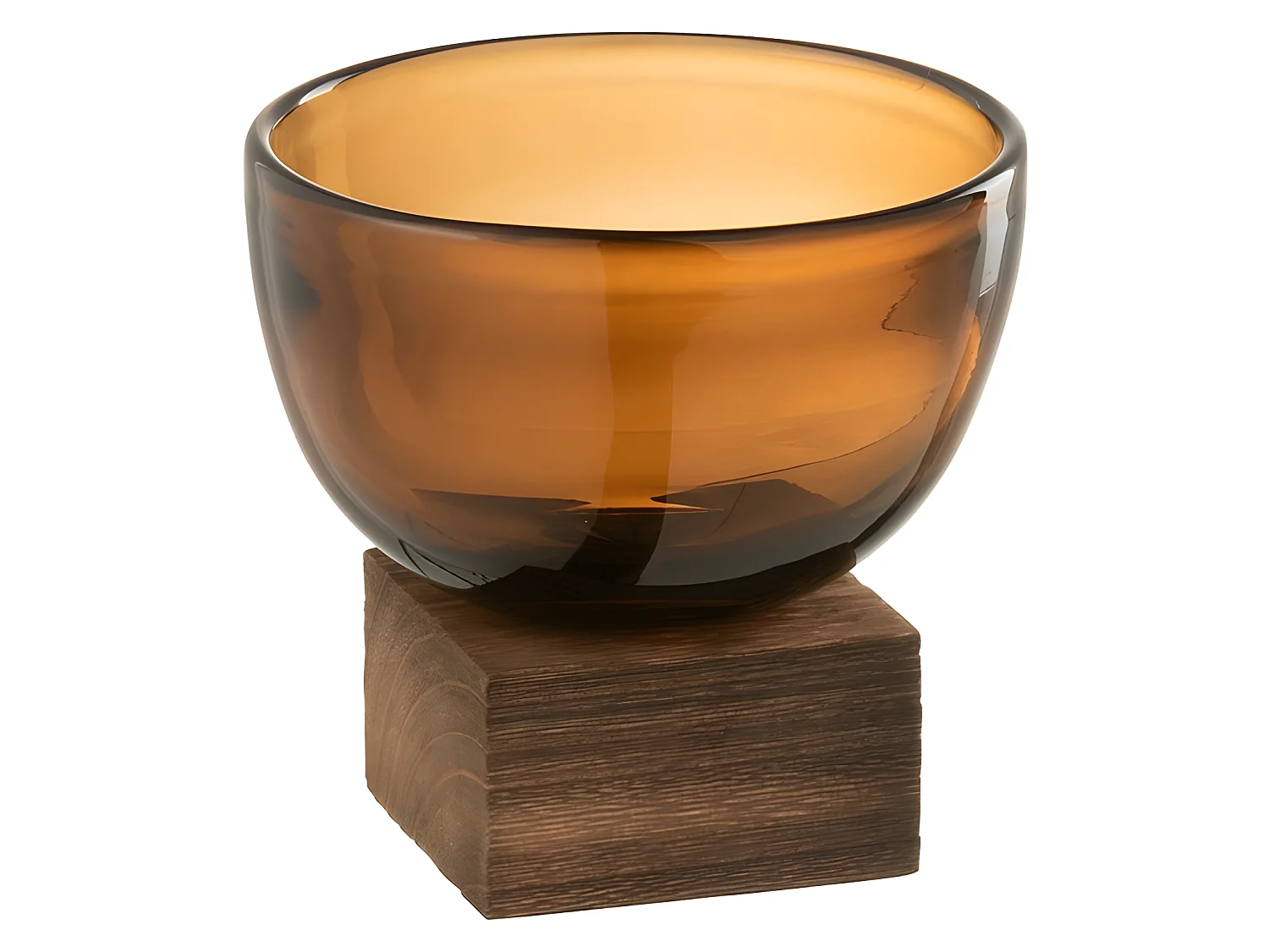 Jarrón con pie ancho cristal/madera marrón Alt. 11 cm