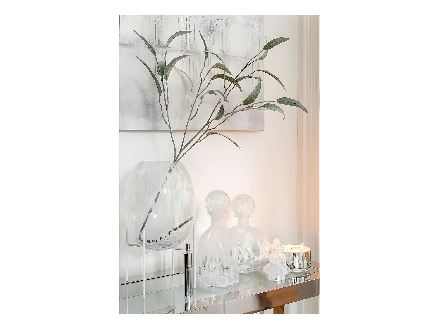 Vase décoratif sur pied en verre blanc 20x20x37 cm