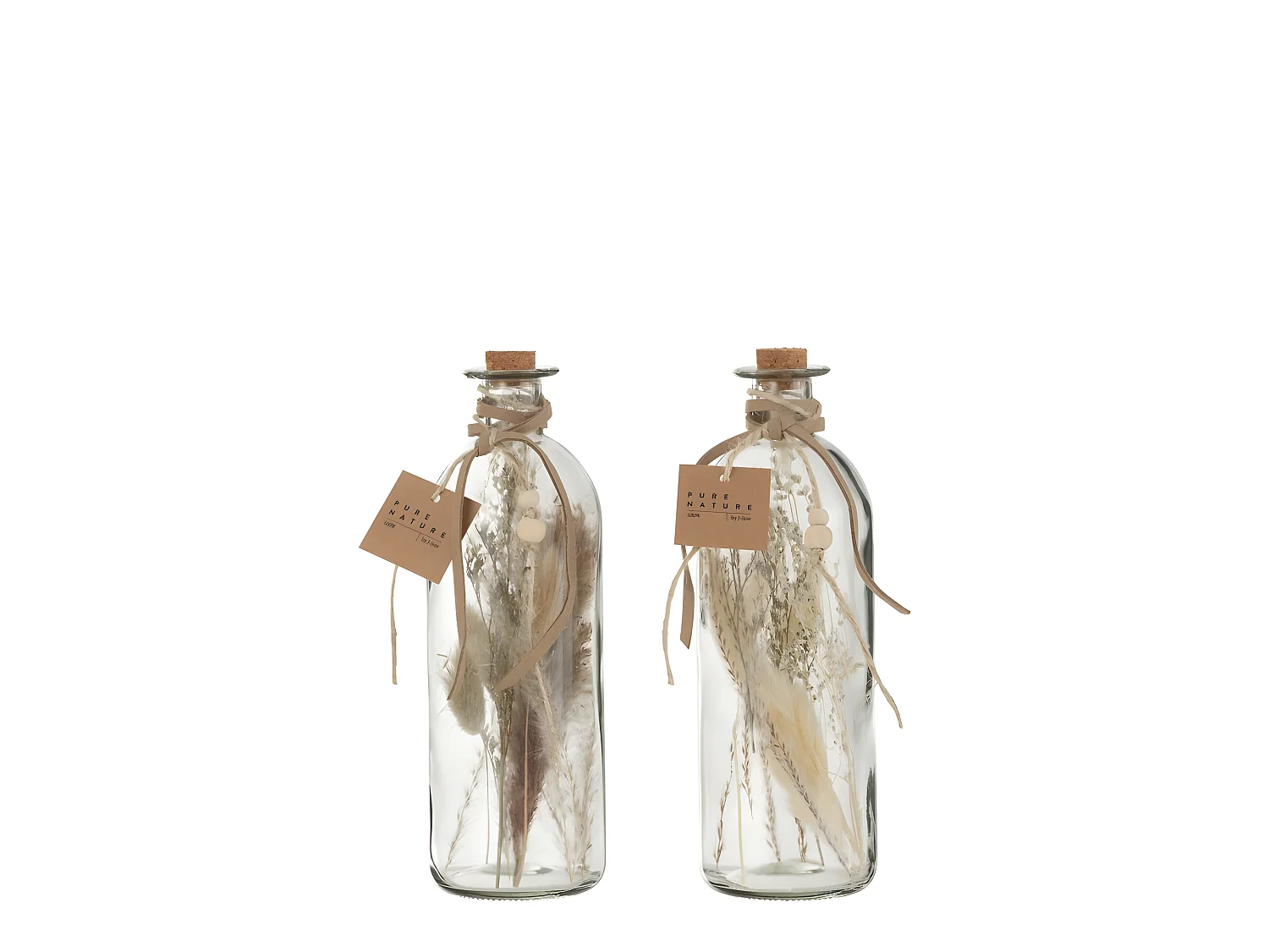 Set de 2 botellas de flores secas en vidrio natural 8x8x21 cm